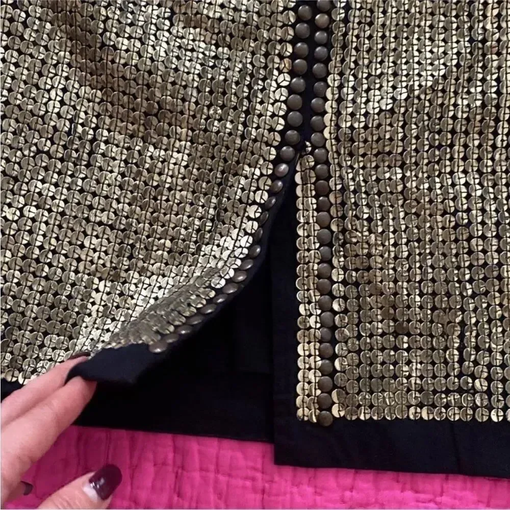 Cecilia de Bucourt Elegant Gold leather sequins/studded detail pencil skirt, S